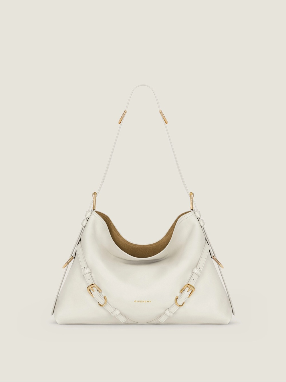 Givenchy Off-White Pebbled Leather Shoulder Bag with Gold Hardware